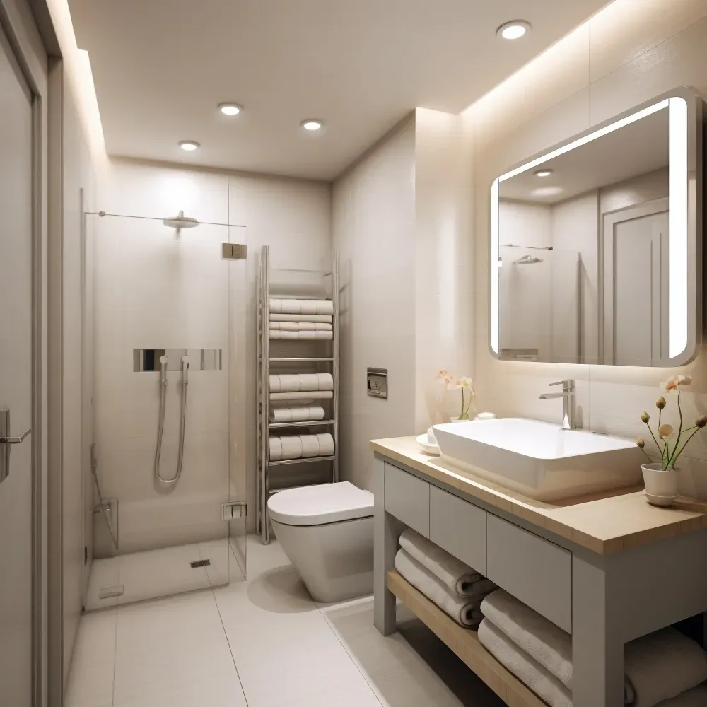 Fully remodeled modern bathroom with tiled walk-in shower in an East Islip, NY home.
